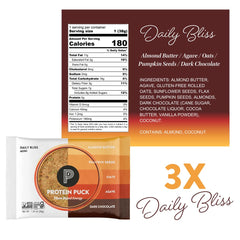 Protein Puck on the go packaging for easy mid-day fuel.
