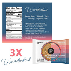 Protein Puck peanut butter bar highlighting crunchy nuts and real ingredients.