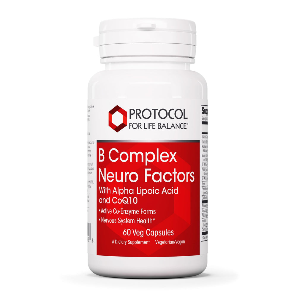 PROTOCOL FOR LIFE BALANCE B Complex Neuro Factors bottle with capsules supports daily energy metabolism