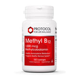 Protocol For Life Balance Methyl B12 lozenge bottle on countertop highlights brain and nervous system support