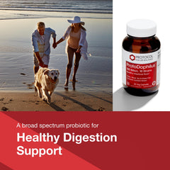 Proto Dophilus label close-up emphasizes dairy-free, gluten-free, vegan attributes.