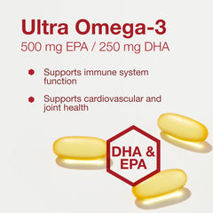 PROTOCOL FOR LIFE BALANCE bottle on wood surface, omega-3 softgels ready for daily use.