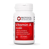 PROTOCOL FOR LIFE BALANCE Vitamin A 25,000 IU bottle highlights high-potency eye support