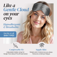 Prushh silk sleep mask shown in full blackout mode for dark environments