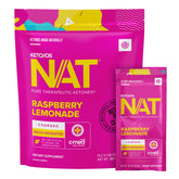 PRÜVIT Keto//OS NAT Raspberry Lemonade Charge packet ready to mix for quick hydration.