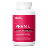PRVNT Urinary Tract Defense bottle pouring with cranberry PACs for daily support