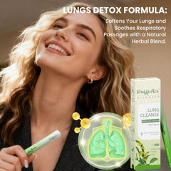 Close-up of PUFFIAIR label highlights mullein, thyme, and peppermint extracts.