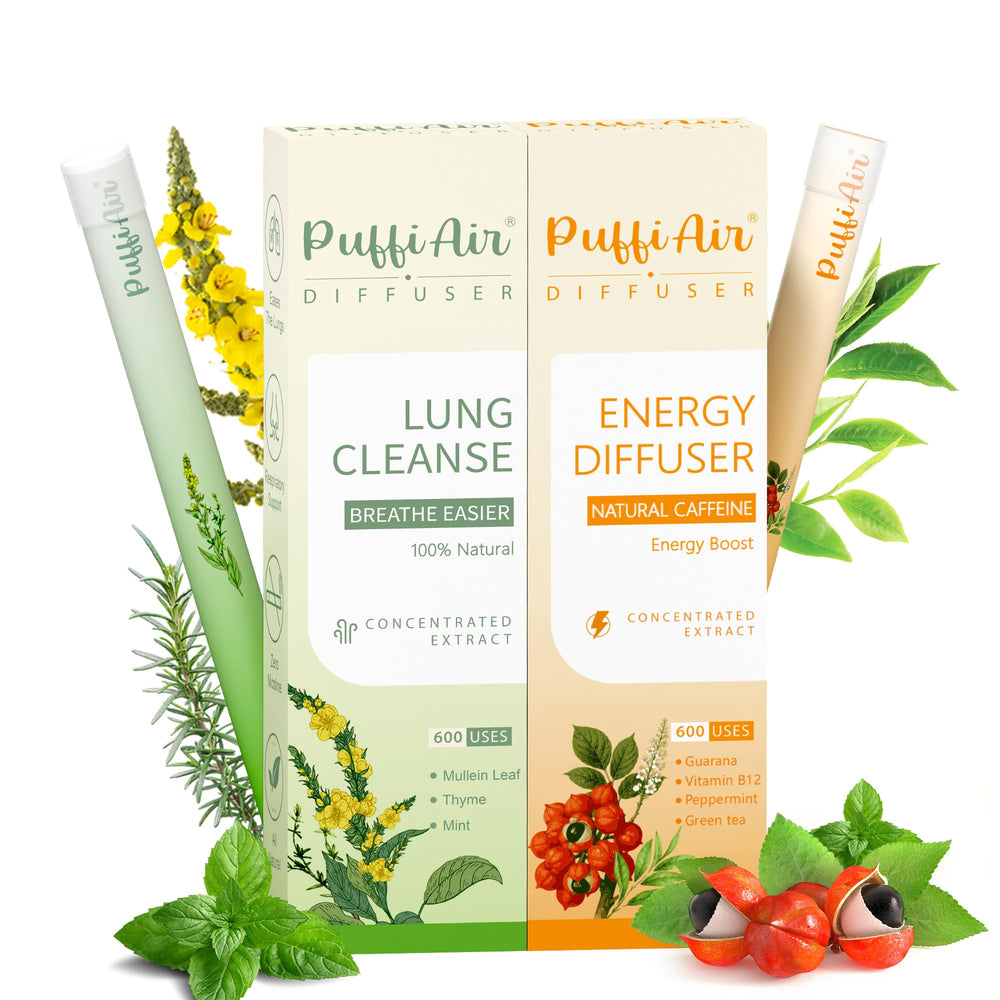 PUFFIAIR Focus Energy Duo pen in front view with Green Orange blend, for on-the-go focus.