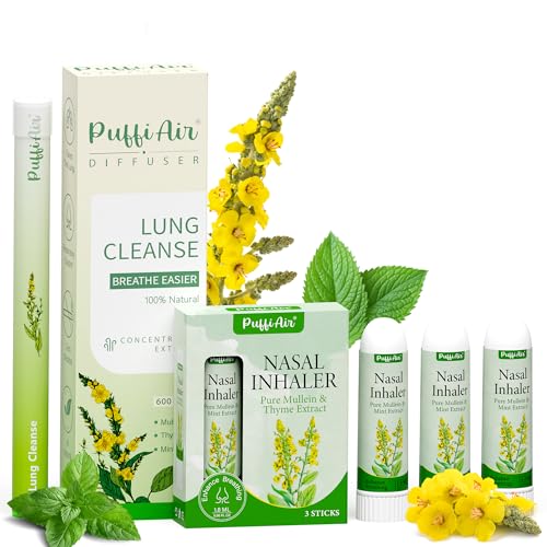 Puffiair Mullein Respiratory Diffuser 600 Uses for easy breathing and daily lung cleansing.