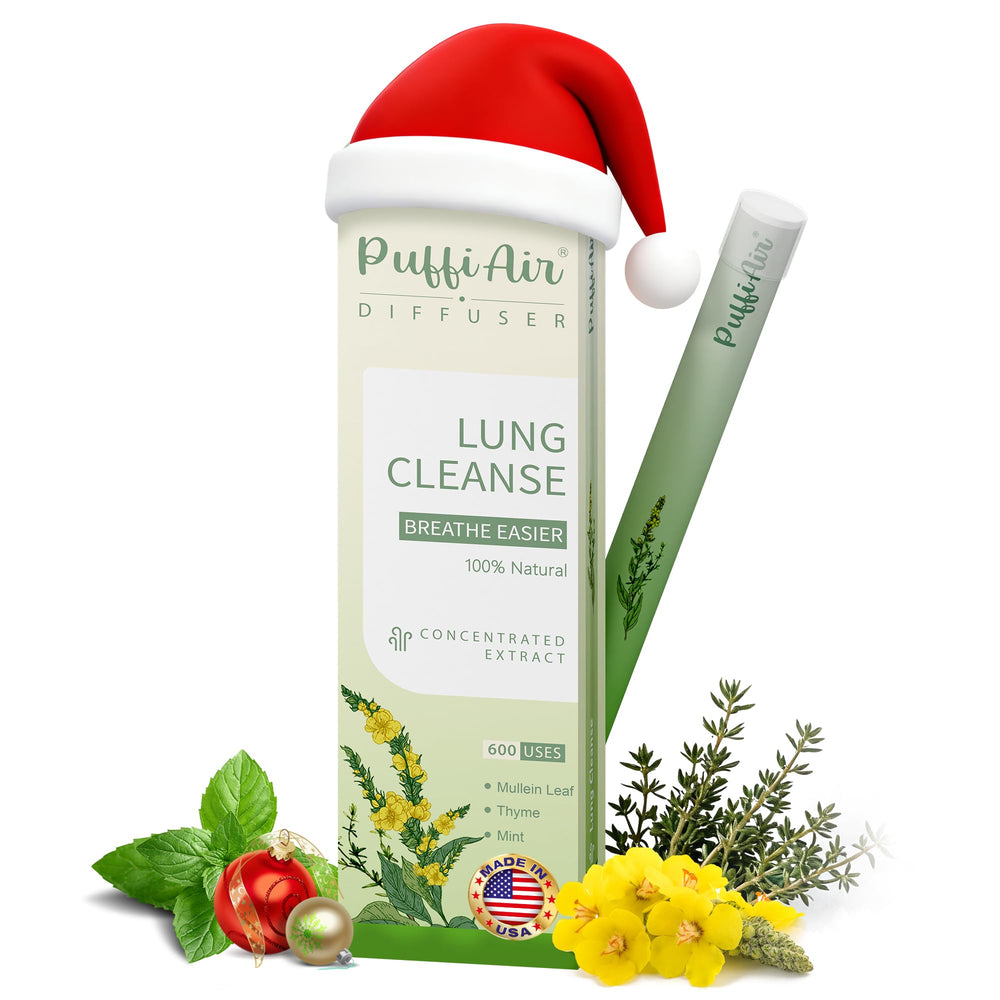 PUFFIAIR Mullein Herbal Diffuser bottle releases a fresh aroma to support breath comfort.