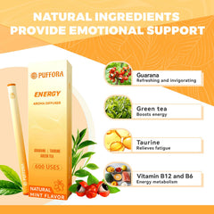 Puffora Energy Diffuser Pen taurine detail highlighting energy support.