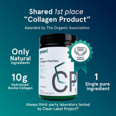 Puori collagen peptides with scoop, convenient daily protein boost for hair and nails.