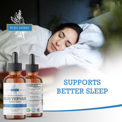 Pura Herba Blue Vervain liquid drops closeup showing easy dosing.