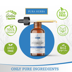 Product label close-up emphasizes organic eyebright and USA-made quality