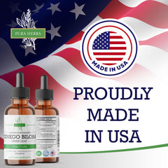 Pura Herba bottle with glass emphasizes vegan, alcohol-free brain support.