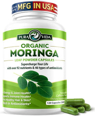 Pura Vida Moringa bottle cap for easy daily dosing.