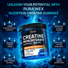 PURA WEX NUTRITION Creatine Gummies on a table showcase easy consumption