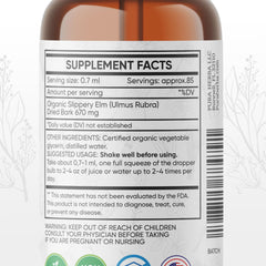 Pura Herba tincture pour demonstrates alcohol-free Ulmus rubra for throat comfort.