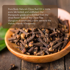 Pure Body Naturals clove oil bottle with built-in dropper for precise diffusion.