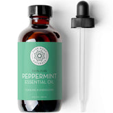 Pure Body Naturals peppermint oil bottle 4oz, ideal for diffusion and topical blends.