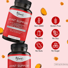Pure By Nature Joint Support label highlighting glucosamine, boswellia, and chondroitin for joint comfort.