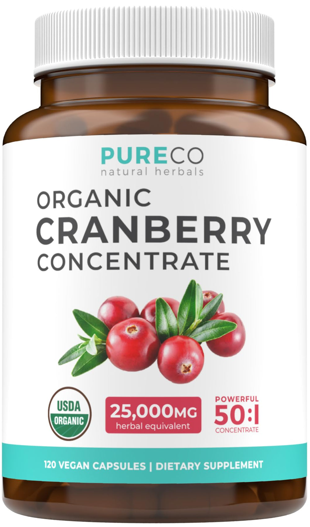 Pure Co Cranberry Extract capsules bottle promotes vegan organic wellness