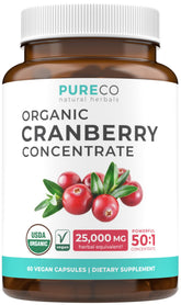 Pure Co Cranberry Pills bottle front with vegan capsules for urinary wellness