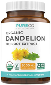 Pure Co dandelion root extract bottle front, high-potency everyday wellness.