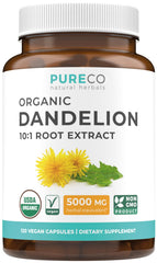 PURE CO Dandelion Root Extract bottle front showing organic potency