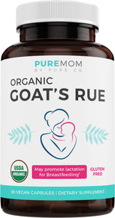 Pure Co Goat's Rue bottle on shelf showing lactation support.