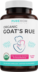 Pure Co Goat's Rue bottle on shelf showing lactation support.
