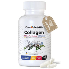 Pure DelaVita Complete Collagen bottle shown for daily beauty and joint support