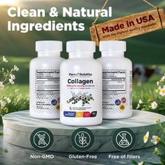 Pure DelaVita collagen capsules close-up highlighting high potency 1800mg