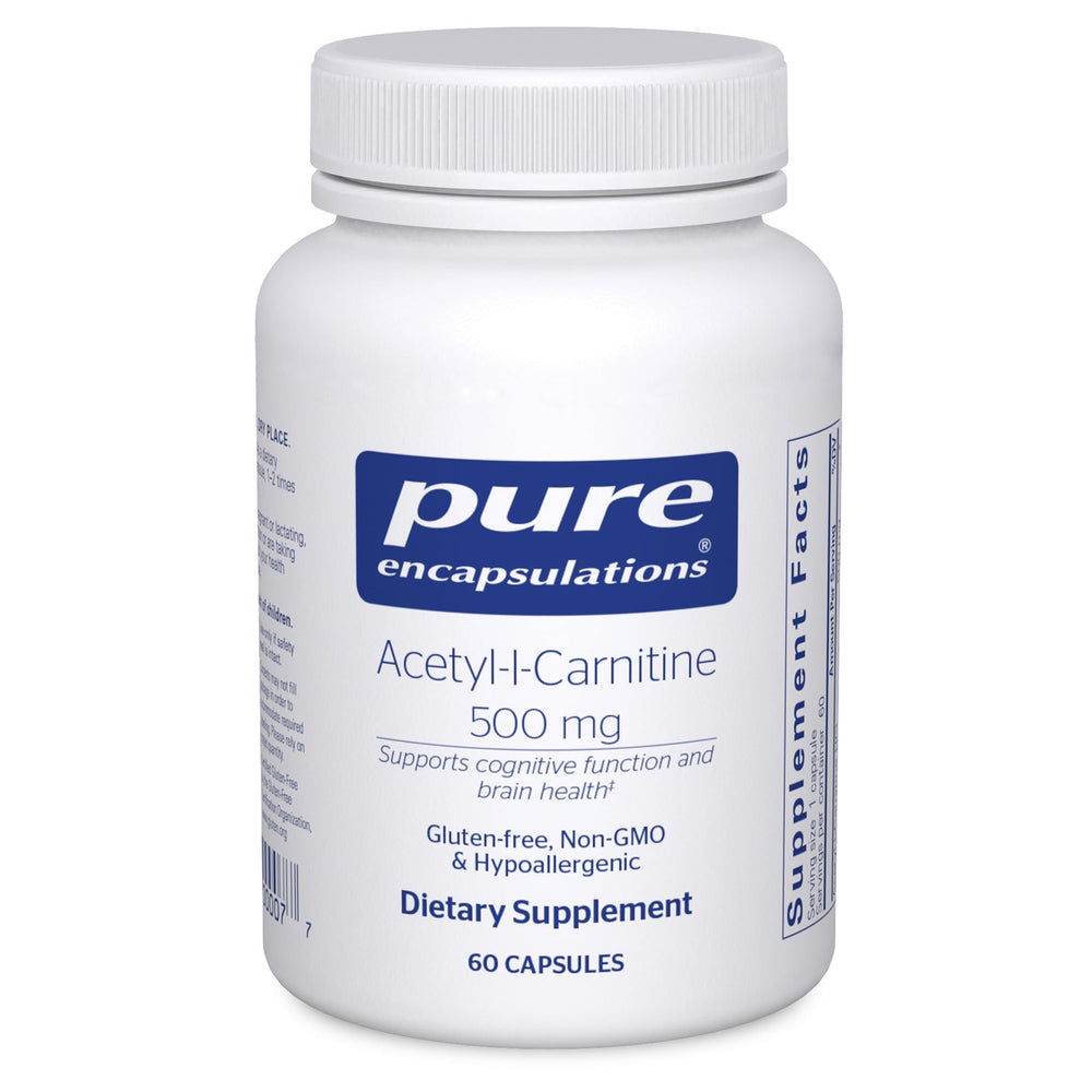 Pure Encapsulations Acetyl-L-Carnitine bottle front showing 60 capsules for brain support