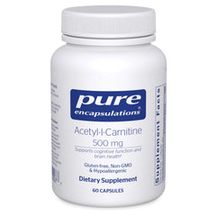 Pure Encapsulations Acetyl-L-Carnitine bottle front showing 60 capsules for brain support