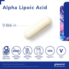Pure Encapsulations ALA bottle label detail highlighting ingredients