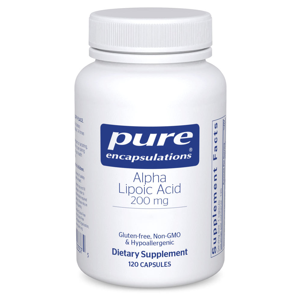 Pure Encapsulations Alpha Lipoic Acid 200 mg bottle shown for daily antioxidant support