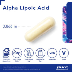 Close-up of Pure Encapsulations Alpha Lipoic Acid label with clean ingredients.