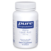 Pure Encapsulations Alpha Lipoic Acid 600 mg bottle showing antioxidant support on label