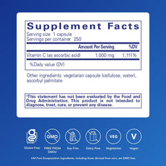 Pure Encapsulations Ascorbic Acid Capsules closeup shows capsule texture and dose