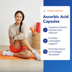 Pure Encapsulations Ascorbic Acid Capsules packaging box communicates vegan, non-GMO quality