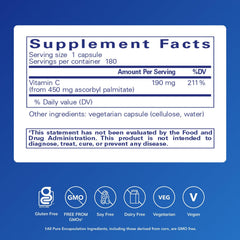 Pure Encapsulations Ascorbyl Palmitate capsules for easy daily use and iron absorption support.