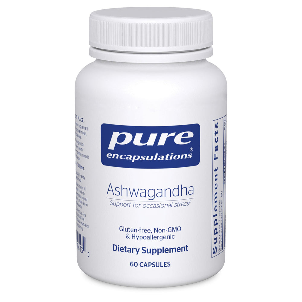 Pure Encapsulations Ashwagandha 500 mg bottle for everyday wellness.