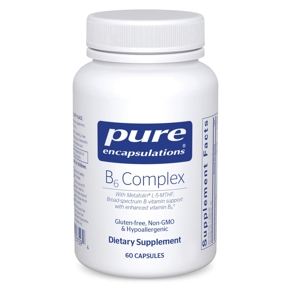 Pure Encapsulations B6 Complex bottle front supports nervous system and brain health.