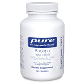 Pure Encapsulations Bacopa Monnieri bottle highlighting memory support and daily focus.