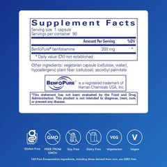 BenfoMax 90s capsules closeup reveals 200 mg benfotiamine per capsule for daily vitamin B1 intake.