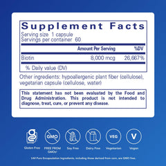 Pure Encapsulations Biotin 8 mg bottle side, clean label and trusted quality.