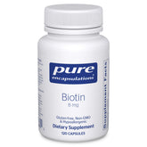 Pure Encapsulations Biotin 8 mg bottle highlighting hair and nail support