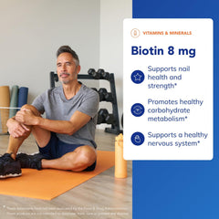 Pure Encapsulations Biotin 8 mg label closeup emphasizing quality and allergen-free formulation