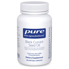 Pure Encapsulations Black Currant Seed Oil bottle showing premium hypoallergenic formula for joint comfort.